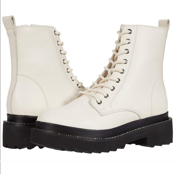 Edgy Chic Steve Madden Rhinestone Embellished Bone Leather Combat Boots - Picture 2 of 7